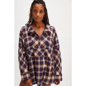 Free People We The Free Wind River Plaid Shirt Size L